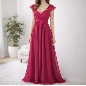 Bridesmaid Gown 8 Magenta Pink Chiffon Empire Waist Lace Up Back Formal Wedding